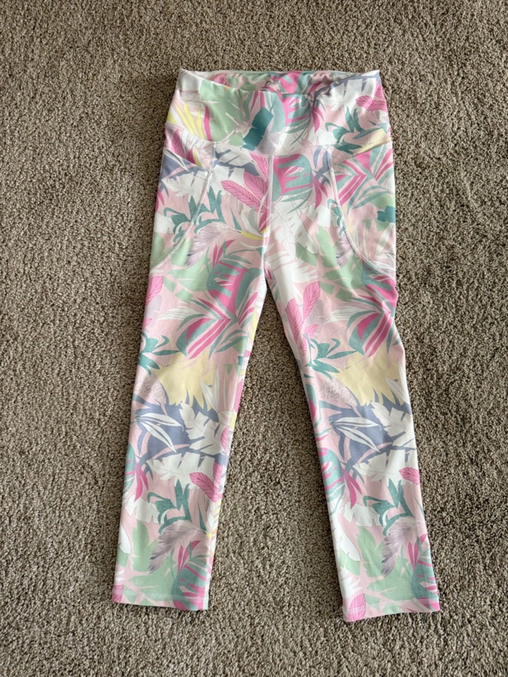 b.o.c. Girls' Pastel Tropical Leaf Print Leggings - Pink, Mint & Yellow